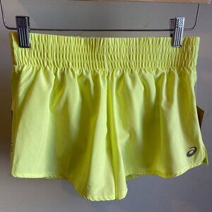 NWT XS Asics Women's Running Shorts Yellow Brief Lined Side Slit Reflective